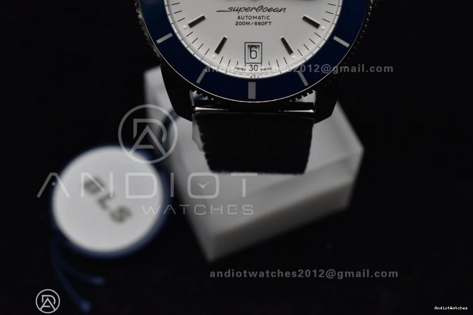 SS Mesh on Blue 42mm II White SS SuperOcean Bezel A BLSF Bracelet Soft Dial 1186 Ceramic Heritage 0715